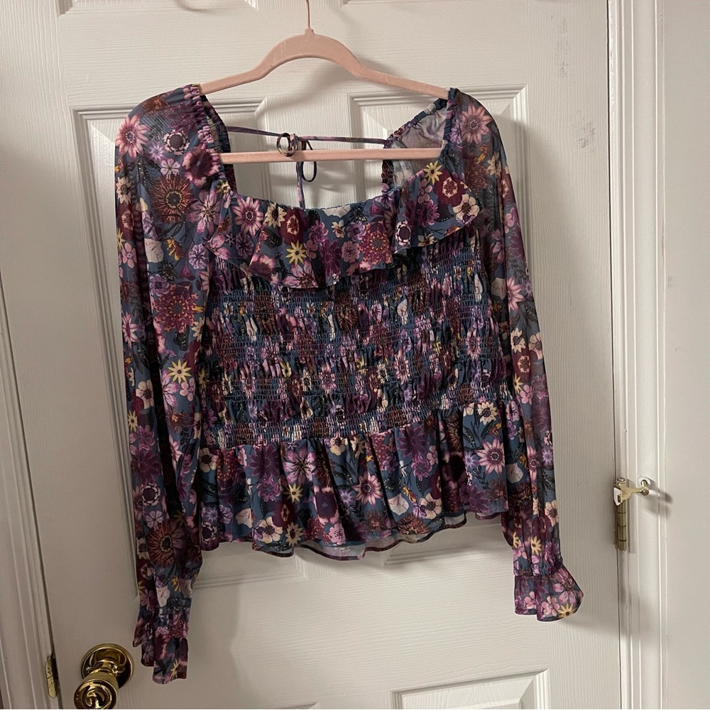 LC Lauren Conrad Multicolor Floral Smocked Blouse